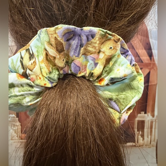 Accessories - Spring Bunny Print Hair Scrunchie - Pastel Floral